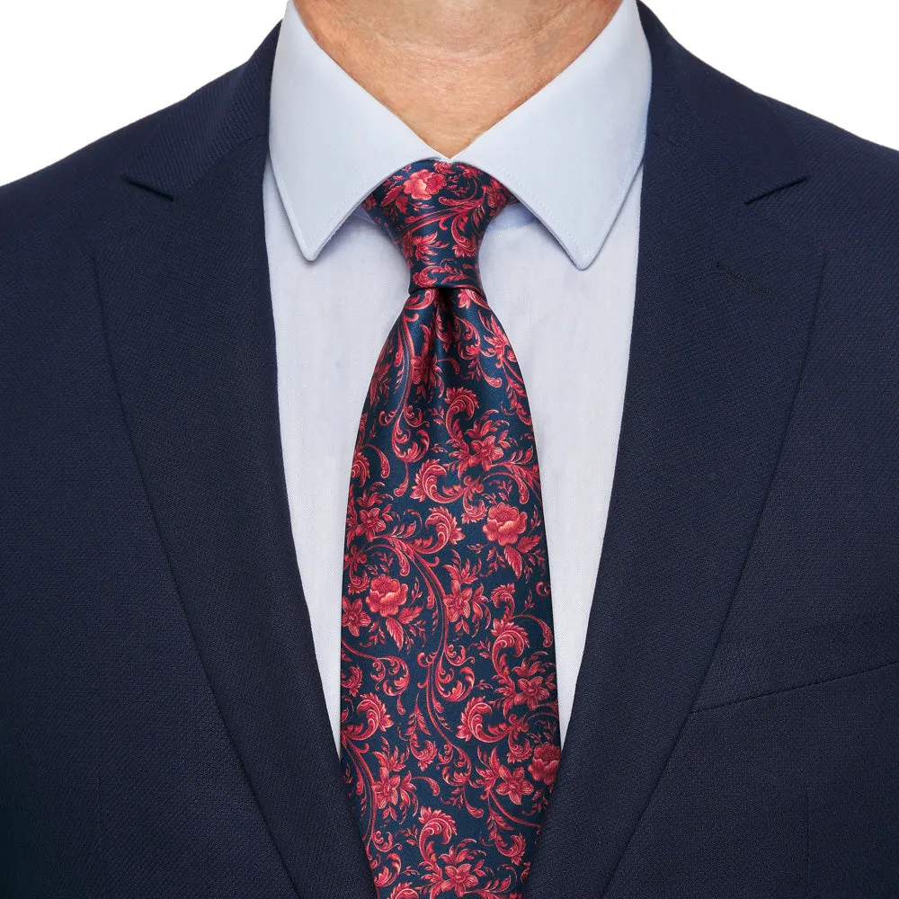 Blue and Red Art Nouveau Duchesse Silk Tie