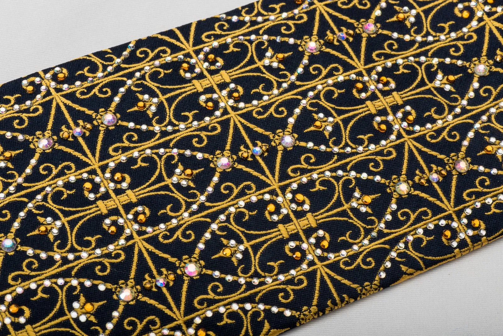 Daniel Hechter Silk Tie Golden Filigree On Navy With Rhinestones