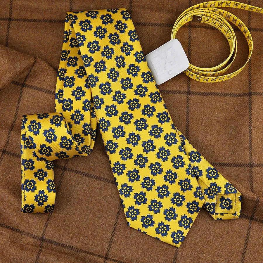 Floral Printed Bespoke Silk Tie - Yellow