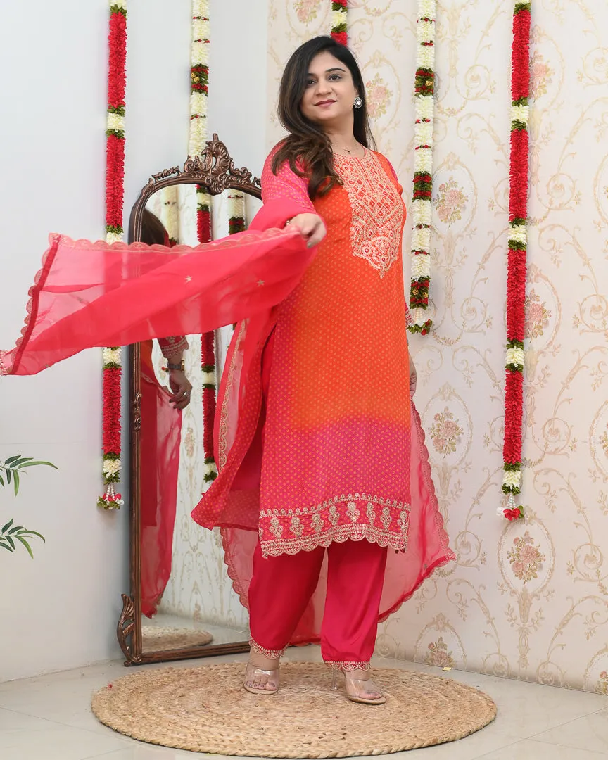 'Rangriti' Bandhani Premium Crepe Embrodiered Pant Set